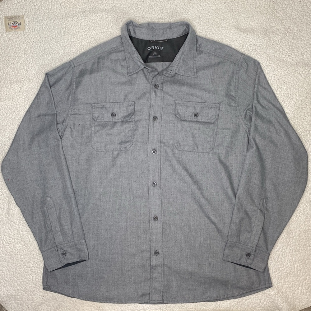 Orvis Grey Long Sleeve Button Down Shirt: Size XXL